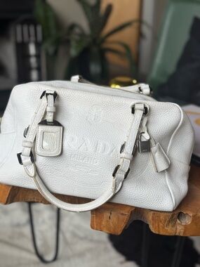 Prada White Pebbled Leather Satchel